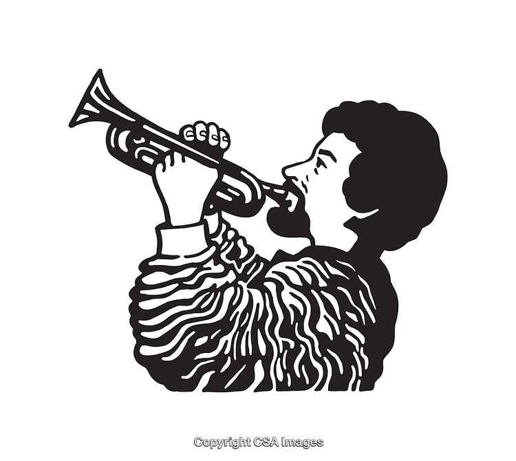 Black and White Line Drawing of a Trumpet Player in Profile