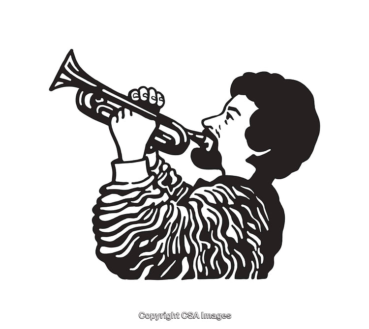 Black and White Line Drawing of a Trumpet Player in Profile