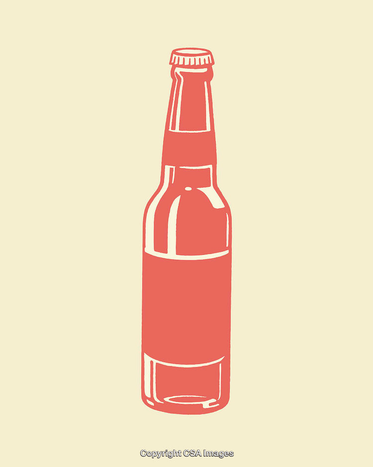 Red And White Line Art Illustration of Glass Bottle on Beige Background