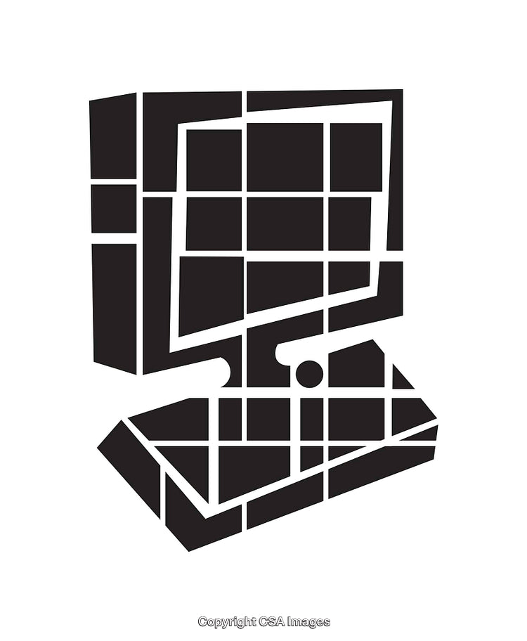 Geometric Black And White Line Art Illustration of a Computer