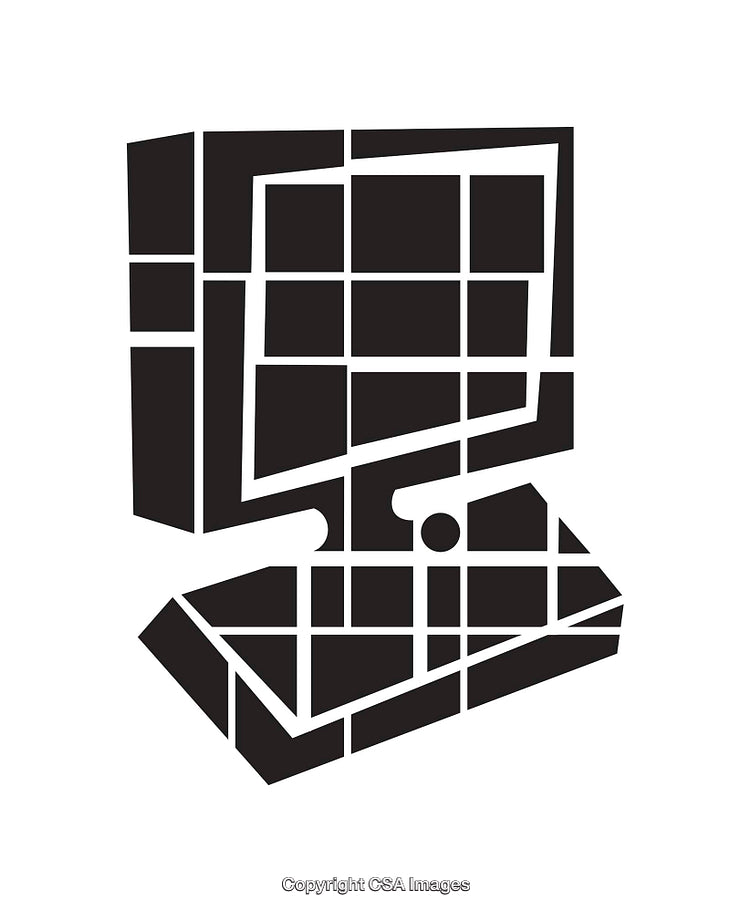 Geometric Black And White Line Art Illustration of a Computer