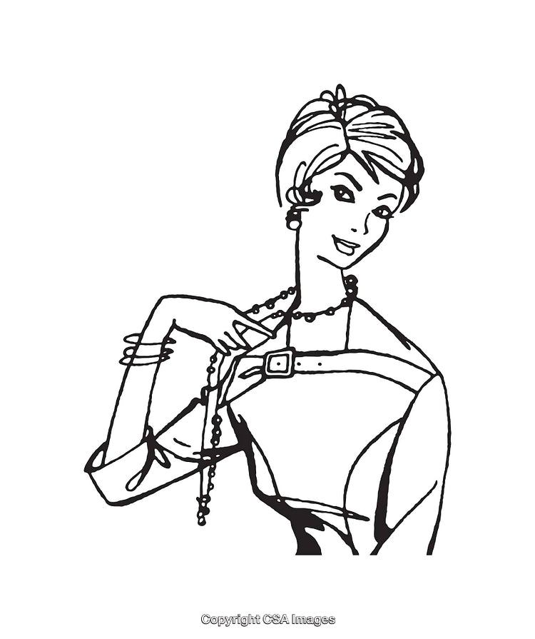Elegant Black and White Line Drawing of a Stylish Woman