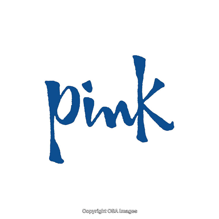 Blue Brushstroke Text Reading "Pink" on a White Background