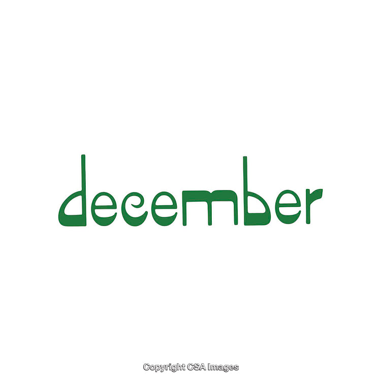 Stylized Green Text Depicting the Word December on White Background