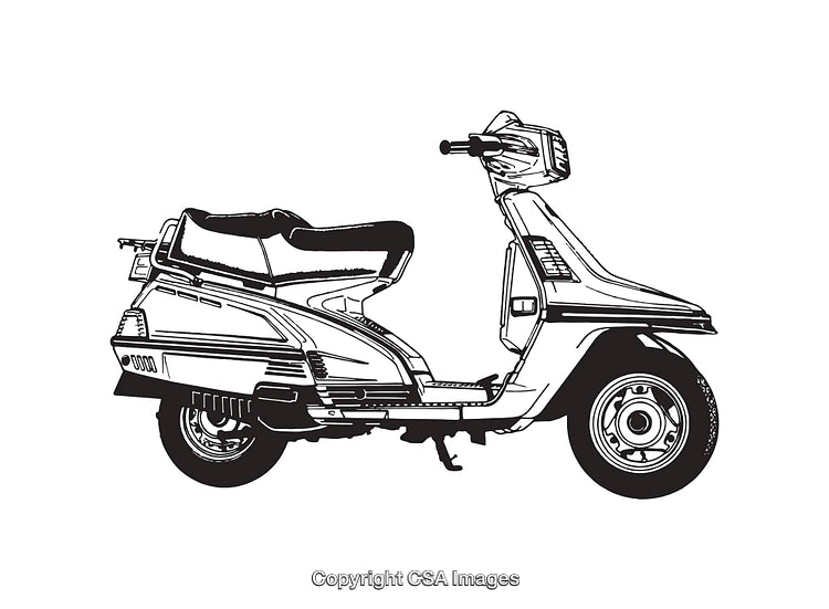 Classic Black And White Illustration of a Vintage Scooter