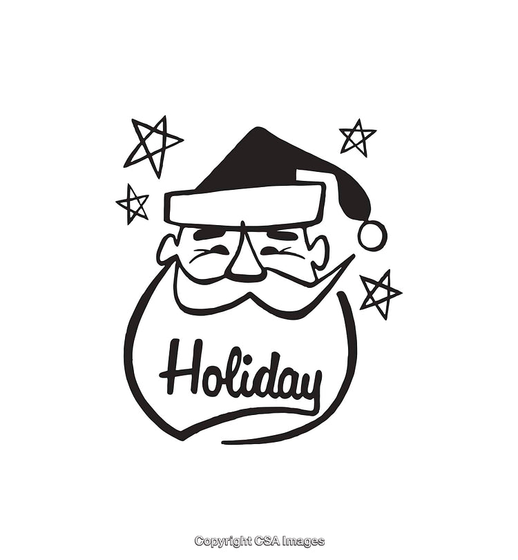 Festive Black and White Santa Illustration with Holiday Theme