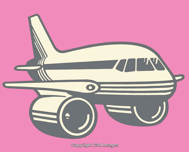 Colorful Illustration of an Airplane on Pink Background