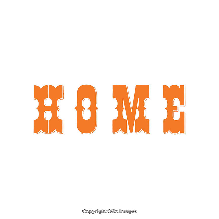 Decorative Orange Typography Spelling 'Home' on White Background