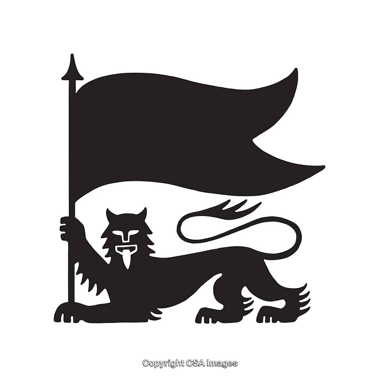 Lion With Flag Silhouette Icon in Black and White Design