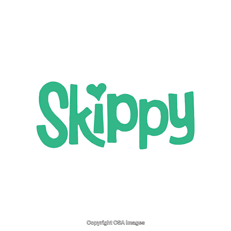 Playful Green Skippy Word Art with Heart Accent on White Background