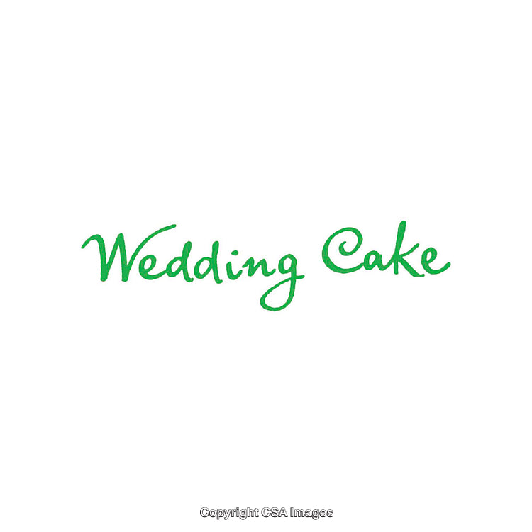 Green Calligraphic Text Depicting the Words Wedding Cake on White Background