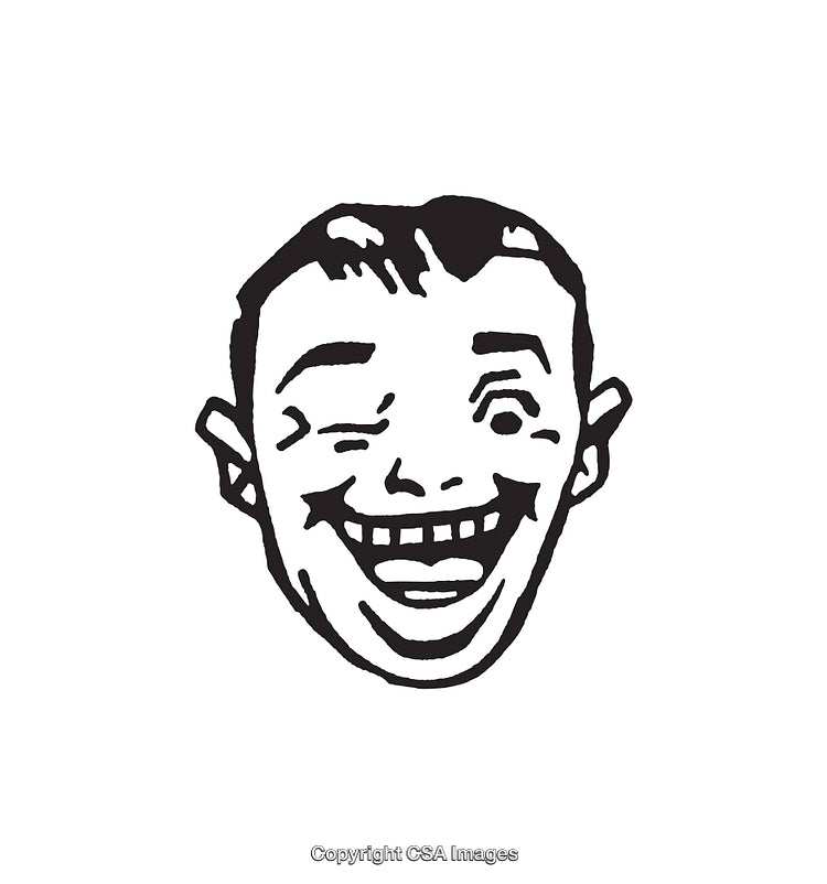 Black and White Line Art of Winking Smiling Face Illustration