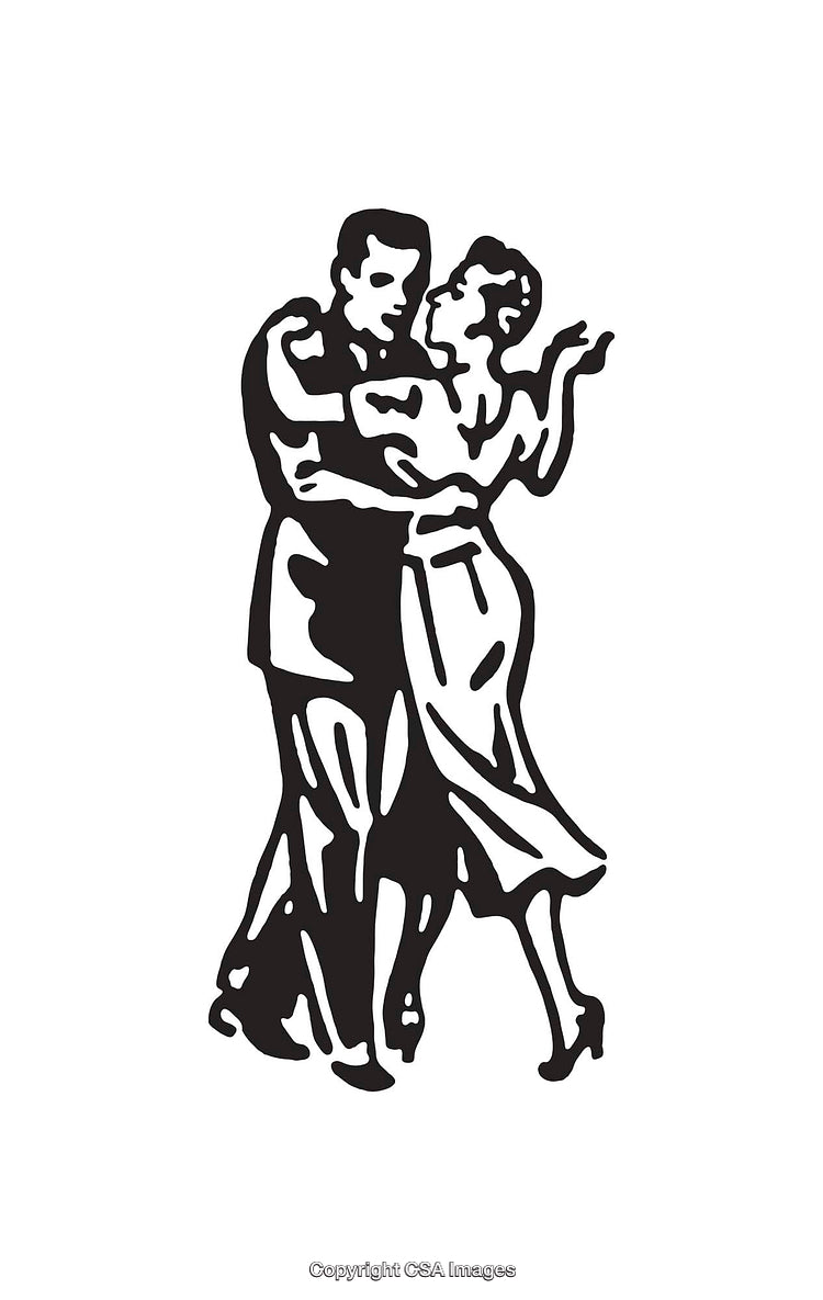 Elegant Black and White Line Art Illustration of Dancing Couple