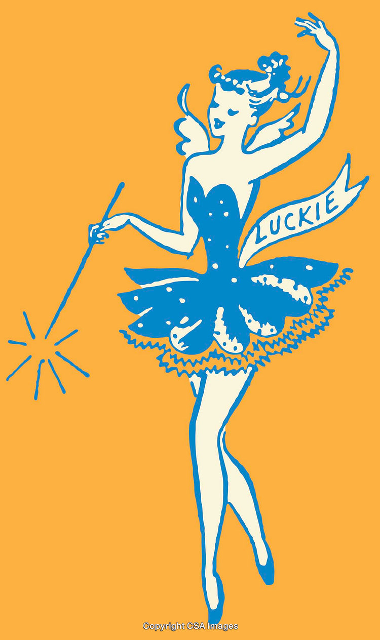 Dynamic Blue Fairy Line Art Illustration with Magic Wand