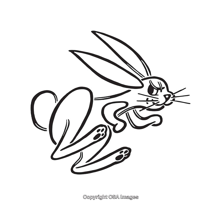 Dynamic Black and White Line Art Illustration of Running Rabbit