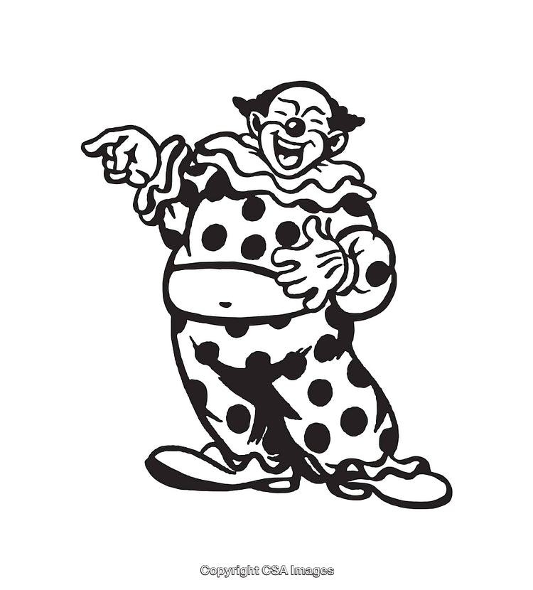 Black and White Cartoon Clown Illustration in Playful Pose