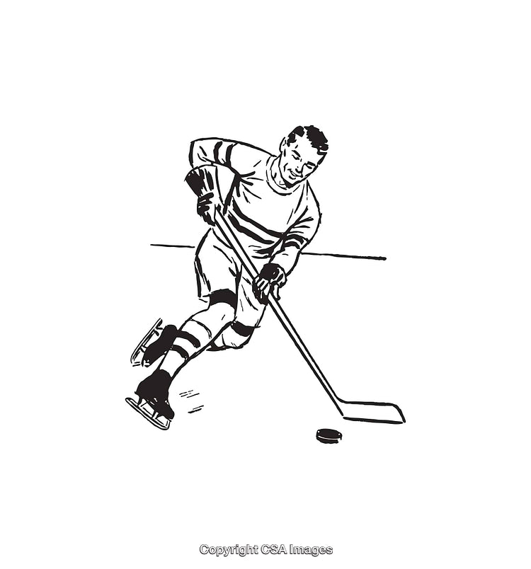 Black and White Line Art of Hockey Player in Action