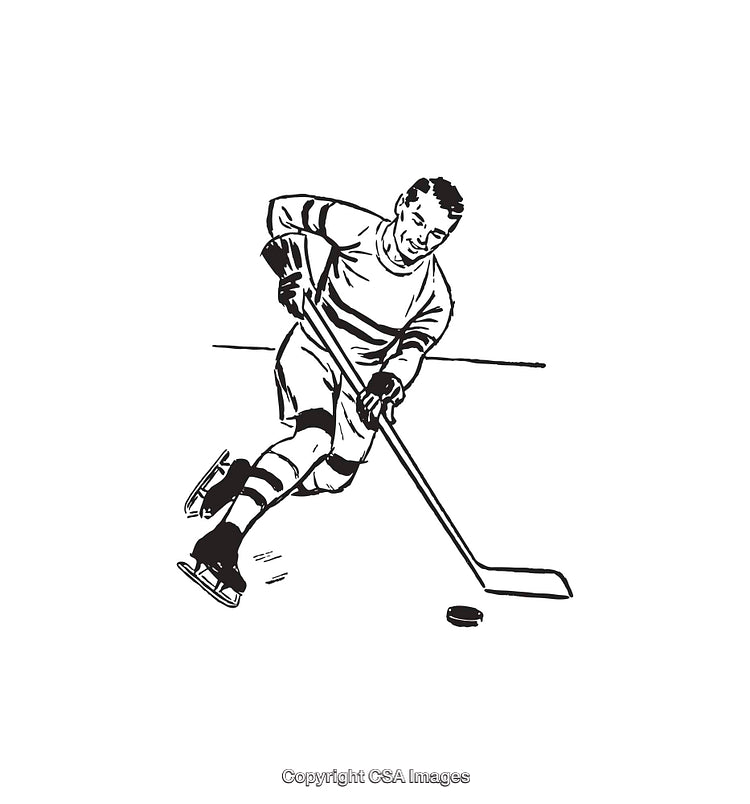 Black and White Line Art of Hockey Player in Action