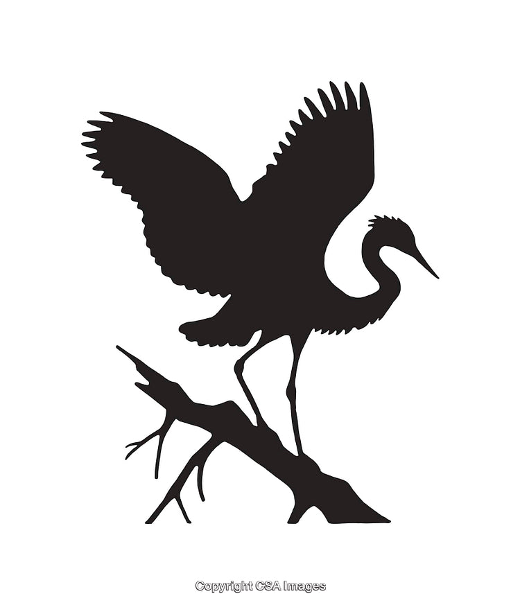 Silhouette of a Crane on a Branch in Minimalist Line Art