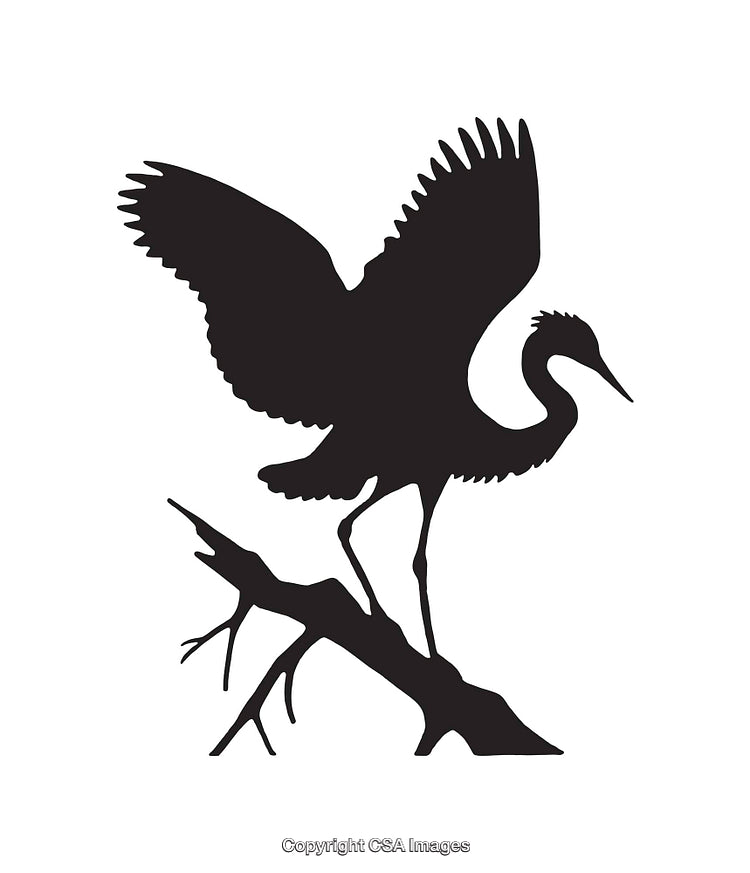 Silhouette of a Crane on a Branch in Minimalist Line Art
