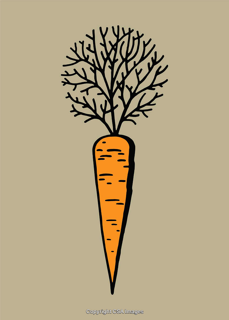 Illustration of an Artistic Carrot with Abstract Branch-Like Leaf Design