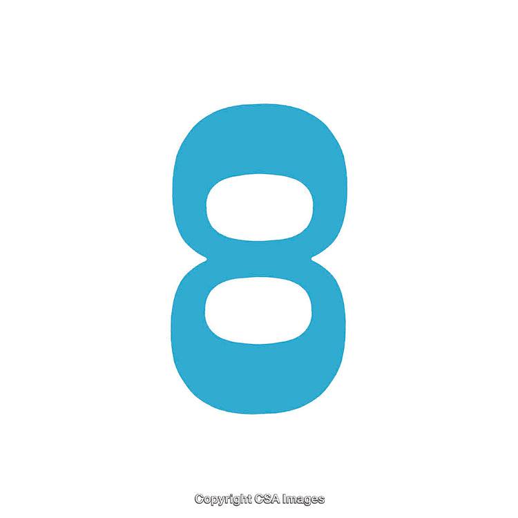 Blue Number Eight Illustration on a Pure White Background