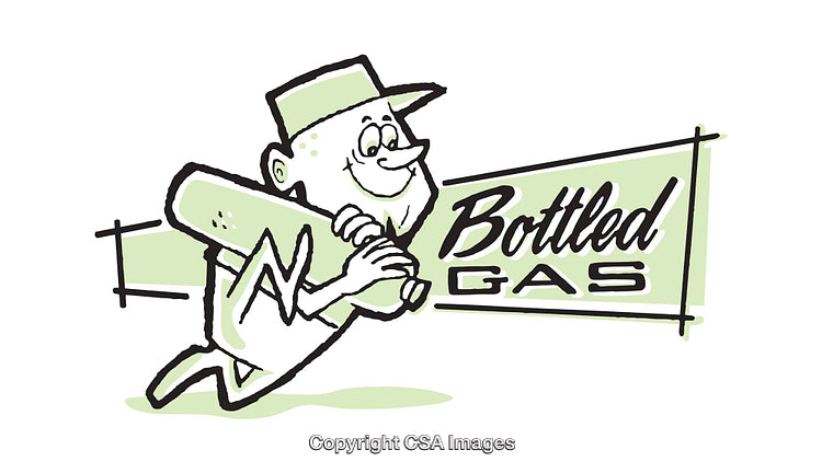 Retro Illustration of a Smiling Worker Holding a Bottled Gas Cylinder
