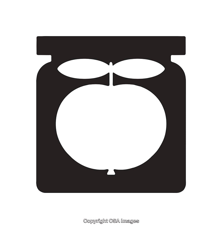 Black and White Icon of Jar with Fruit Design