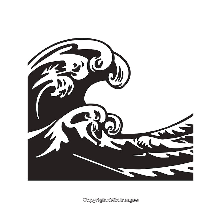 Decorative Line Art Depiction of Ocean Waves in Black and White