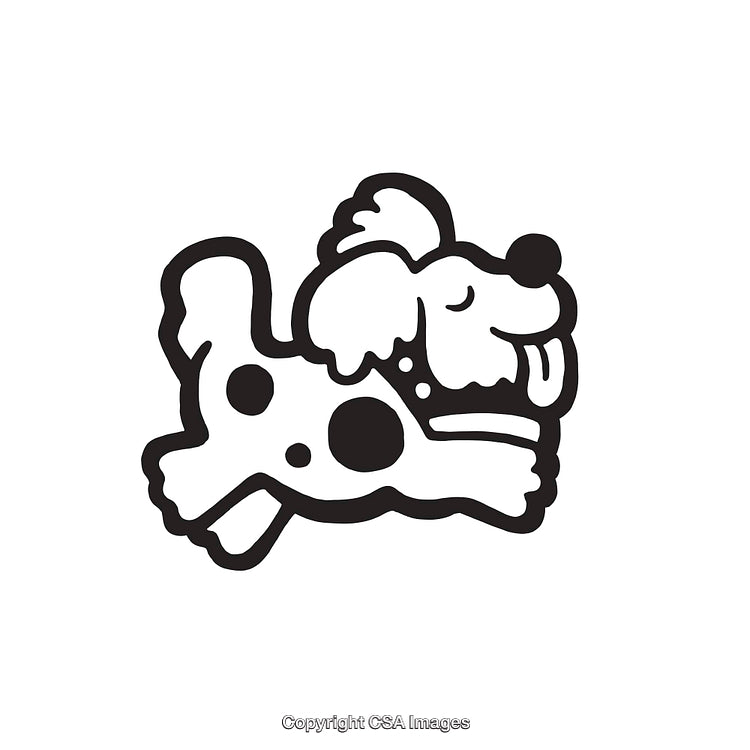 Playful Dog and Bone Black and White Cartoon Style Illustration