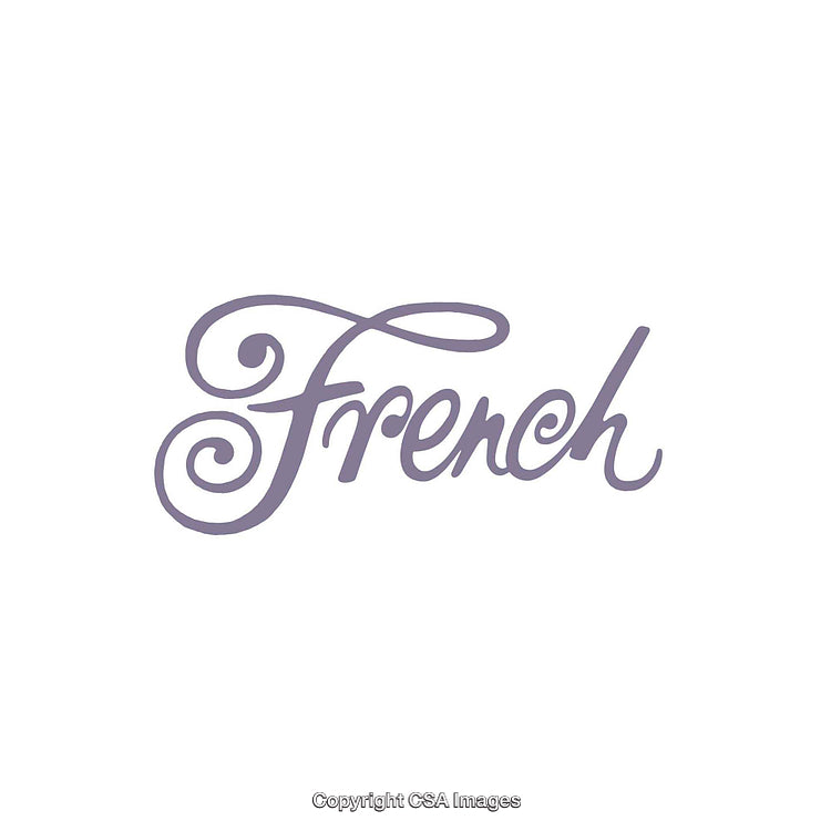 Elegant Purple French Script Text on Minimalist White Background