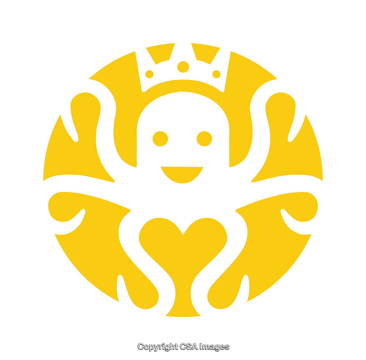 Playful Yellow Crowned Octopus Design with Heart Symbol and Cheerful Expression
