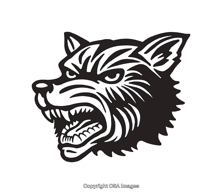 Detailed Black And White Line Art of a Fierce Wolf Head