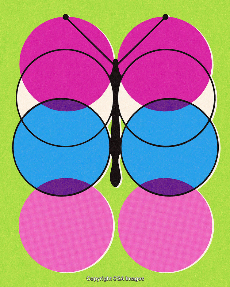 Colorful Abstract Butterfly Art Design With Geometric Shapes on Green Background