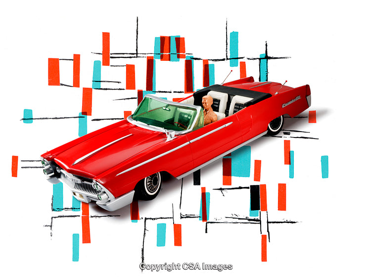 Colorful Red Convertible Toy Car Against Abstract Artistic Background