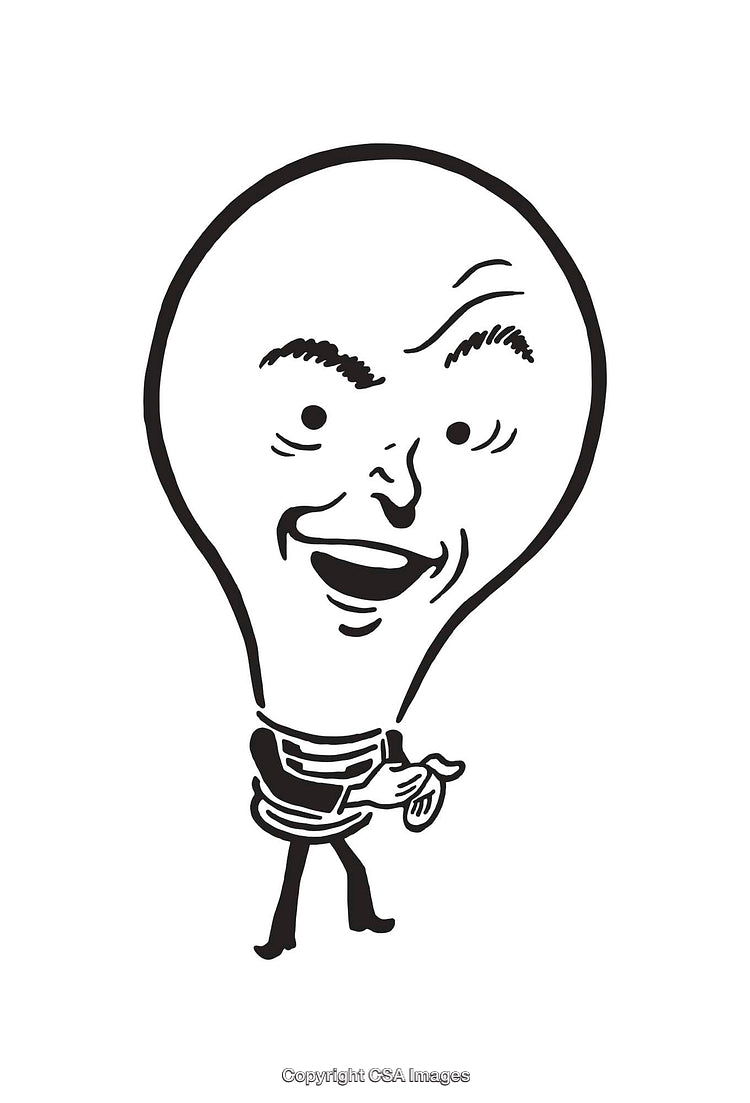 Cartoon Illustration of a Lightbulb Character with a Cheerful Expression