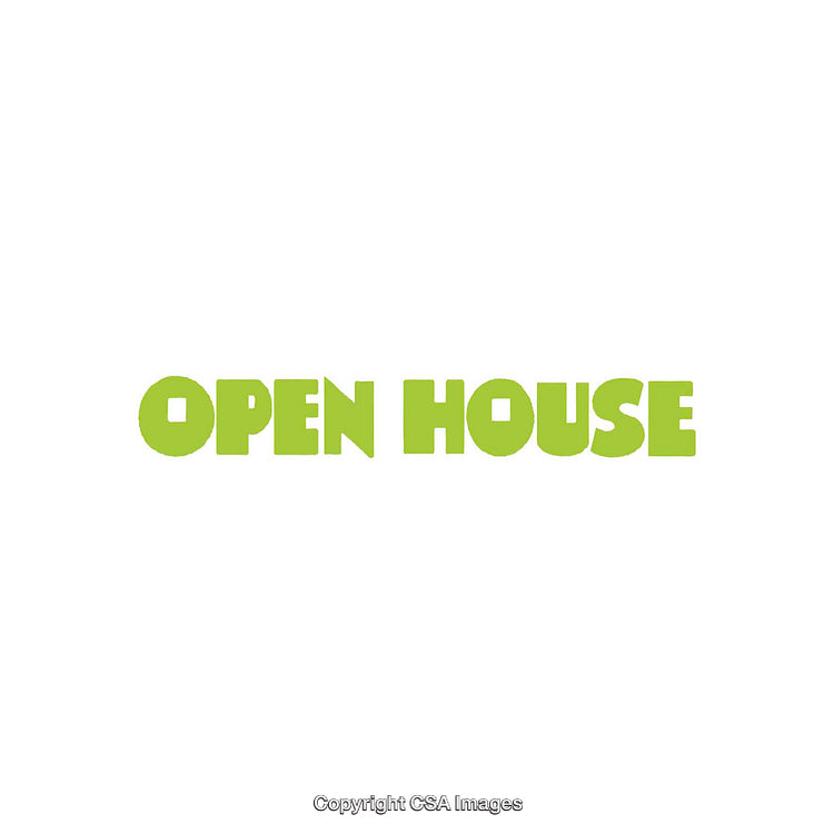 Bold Green Open House Text on White Background