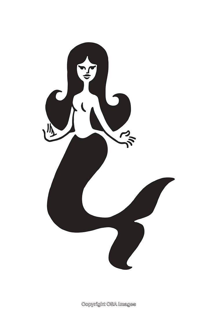 Black and White Mermaid in Minimalist Line Art Design