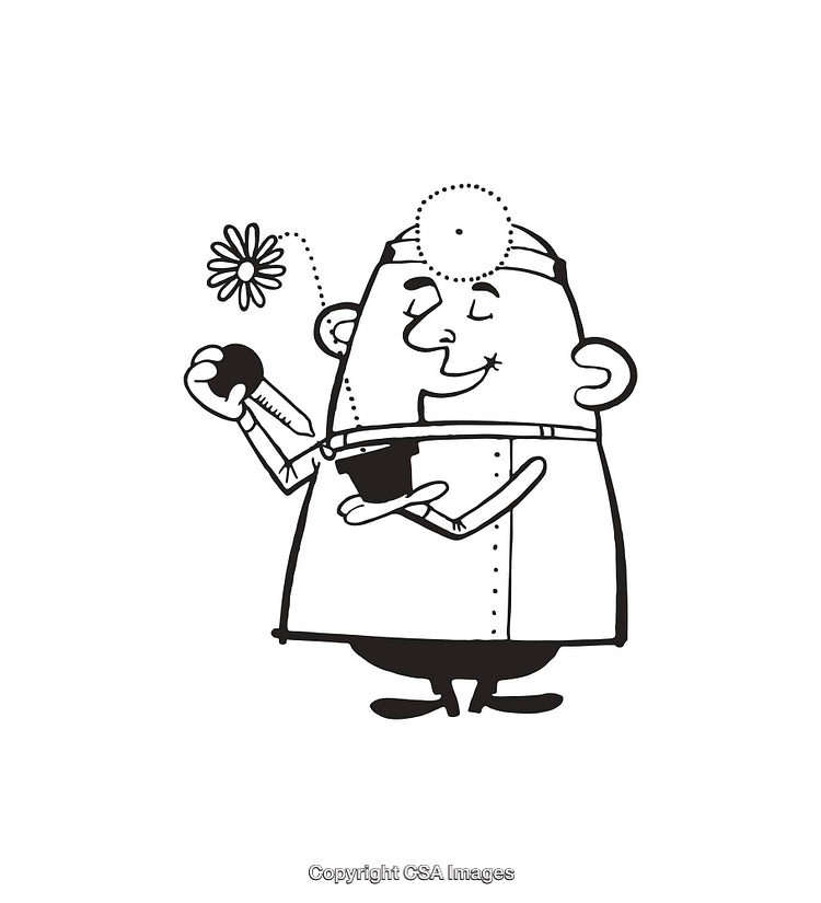 Black And White Line Art of a Flower Enthusiast with a Pot