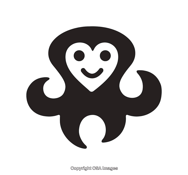 Black and White Icon of Smiling Octopus with Abstract Heart Design