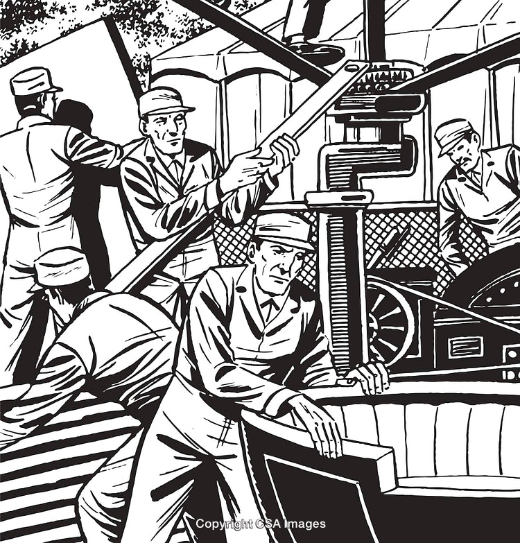 Team of Workers Operating Machinery in Industrial Setting