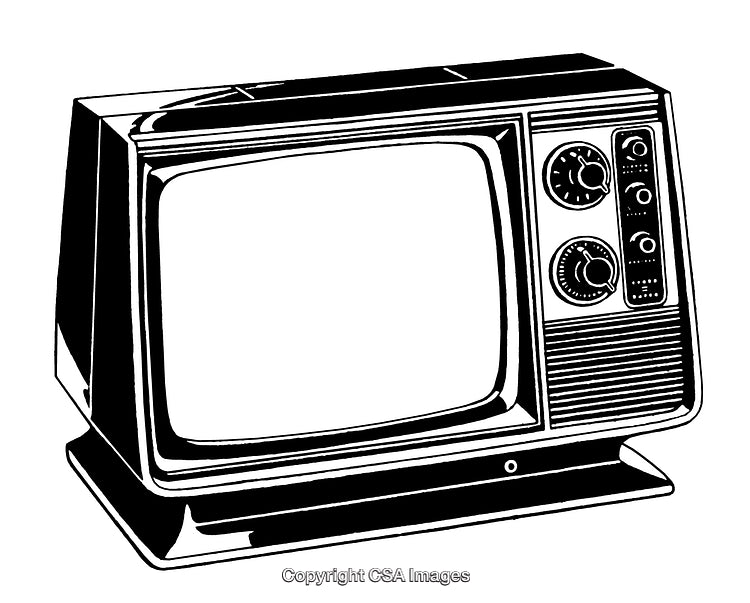 Retro Black and White Television in Engraved Artwork Style