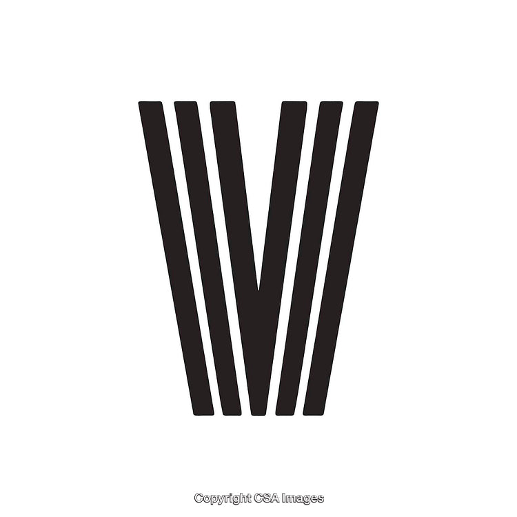 Letter V Rendered with Vertical Lines in Black on White Background