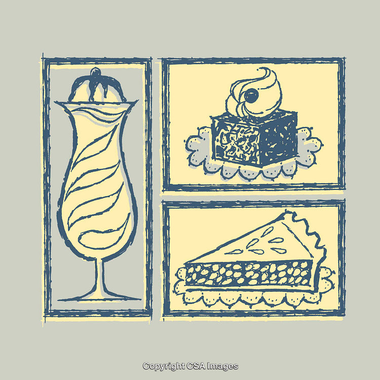 Colorful Line Art of Ice Cream, Cake, and Pie Desserts