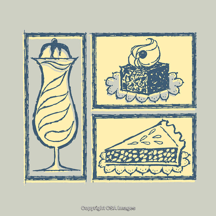 Colorful Line Art of Ice Cream, Cake, and Pie Desserts