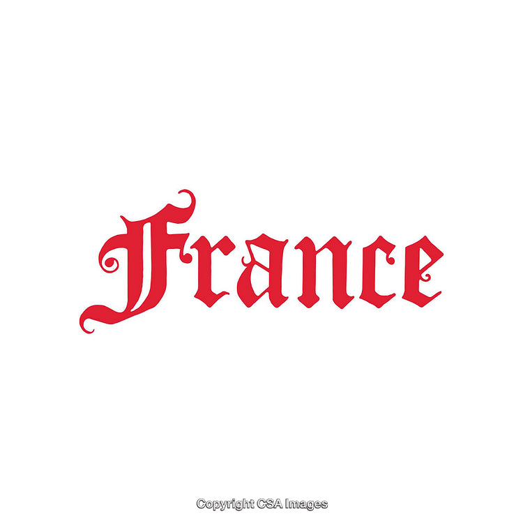 Red Gothic Font Text Display Featuring the Word France on White Background