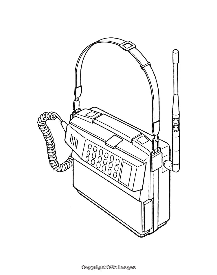 Retro Mobile Phone Line Art Illustration with Antenna and Keypad