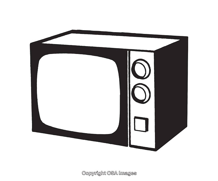 Retro Black and White Line Art Illustration of a Vintage Television