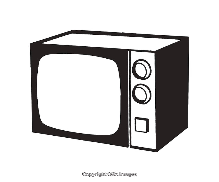Retro Black and White Line Art Illustration of a Vintage Television