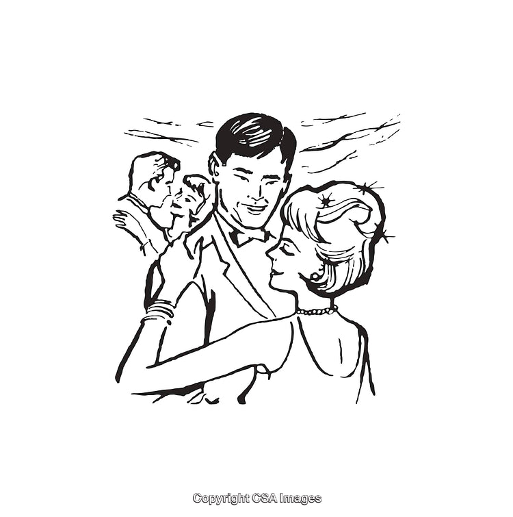 Retro Black and White Drawing of a Couple Dancing Elegantly